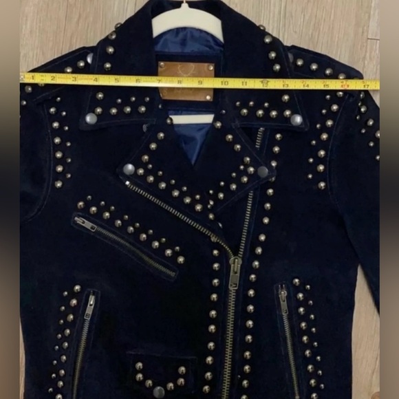 For Love and Lemons Jacket suede navy studded - Picture 9 of 9